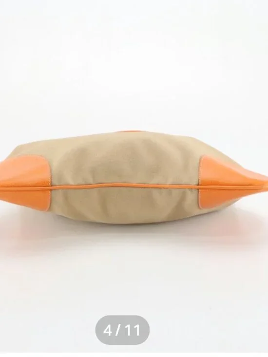 Prada Bauletto Vintage Shoulder Bag Beige Jacquard Canvas Orange Leather - Picture 4 of 9